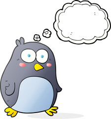 freehand drawn thought bubble cartoon penguin