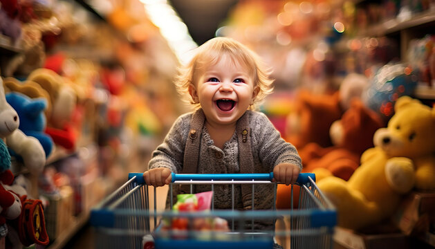 Joyful Baby Explores Endless Toddler Supplies In A Superstore.generative Ai