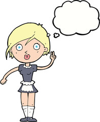 cartoon waitress making hand gesture with thought bubble