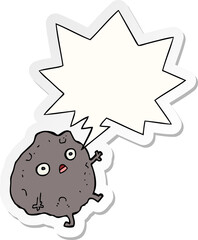 cartoon rock falling with speech bubble sticker