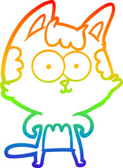 rainbow gradient line drawing of a happy cartoon cat