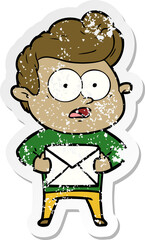 distressed sticker of a cartoon staring man