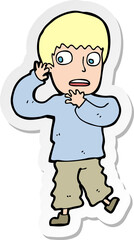 sticker of a cartoon frightened boy