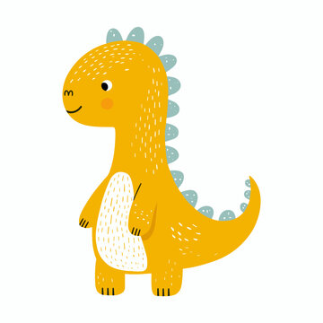 Cute dinosaur illustration for kids in flat style. Dinosaur clipart. Prehistoric animal