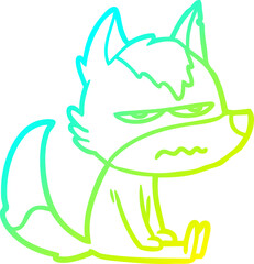 cold gradient line drawing of a cartoon annoyed wolf