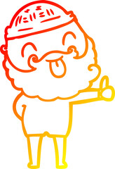 warm gradient line drawing of a man with beard sticking out tongue