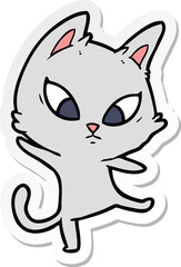 sticker of a confused cartoon cat