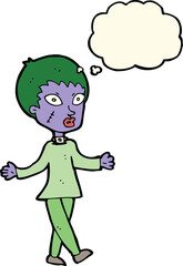 Obraz na płótnie Canvas cartoon halloween zombie woman with thought bubble