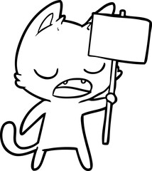 talking cat cartoon with placard