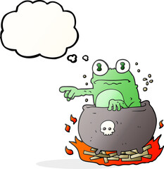 freehand drawn thought bubble cartoon halloween toad in cauldron