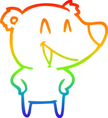 rainbow gradient line drawing of a laughing bear cartoon