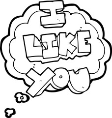 I like you freehand drawn thought bubble cartoon symbol