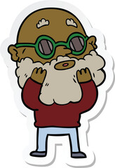 sticker of a cartoon curious man with beard and sunglasses