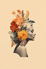Floral female portrait, typography collage