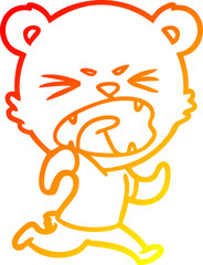 warm gradient line drawing of a angry cartoon bear running