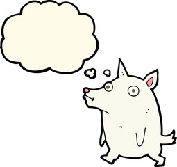 cartoon funny little dog with thought bubble