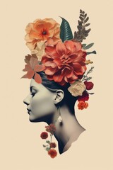 Floral female portrait, typography collage