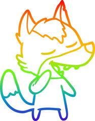 Obraz premium rainbow gradient line drawing of a cartoon wolf laughing