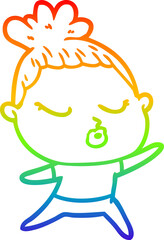 rainbow gradient line drawing of a cartoon calm woman