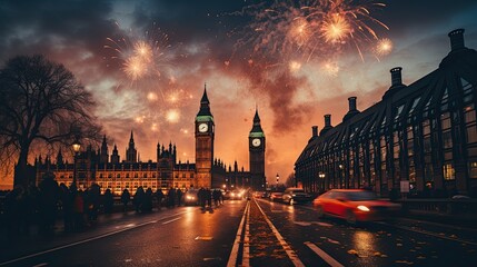celebrating New Year in London - obrazy, fototapety, plakaty