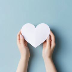 Woman hands holding white paper heart shape, Paper note for Happiness moment, Health care, Birthday card, Anniversary, Donate, Hope, Kindness, Valentine's day concept, Generative AI.