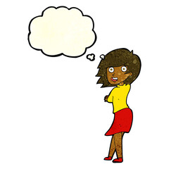 cartoon happy woman with thought bubble