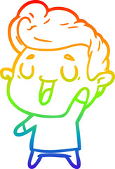 rainbow gradient line drawing of a happy cartoon man