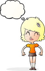 cartoon happy pretty woman  with thought bubble