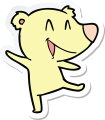 sticker of a laughing bear cartoon