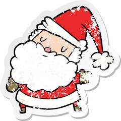 distressed sticker of a cartoon santa claus