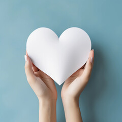 Woman hands holding white paper heart shape, Paper note for Happiness moment, Health care, Birthday card, Anniversary, Donate, Hope, Kindness, Valentine's day concept, Generative AI.