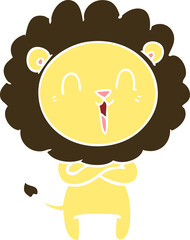 laughing lion flat color style cartoon
