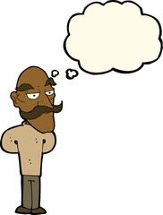 cartoon old man with mustache with thought bubble