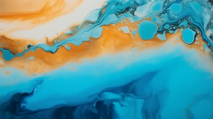 Lichtdoorlatende rolgordijnen zonder boren Kristal Blue and Orange Epoxy Background Texture