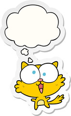 crazy cartoon cat with thought bubble as a printed sticker