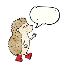 cute freehand speech bubble textured cartoon hedgehog