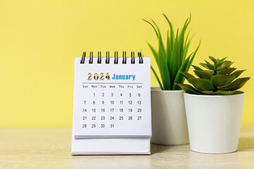 Hello, January. Calendar for the new January 2024. - obrazy, fototapety, plakaty