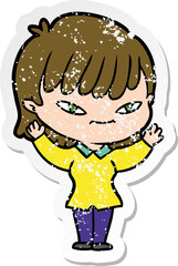 distressed sticker of a cartoon woman