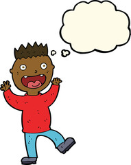 cartoon crazy happy man with thought bubble