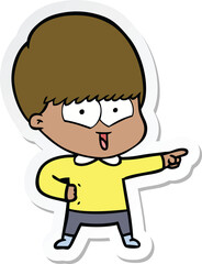 sticker of a cartoon happy boy