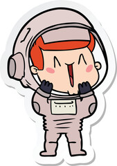 sticker of a happy cartoon astronaut