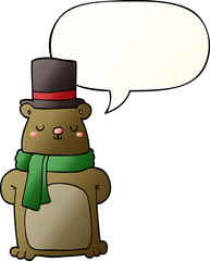 cartoon bear with speech bubble in smooth gradient style