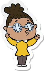 sticker of a cartoon woman wearing glasses