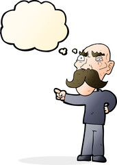 cartoon annoyed old man pointing with thought bubble