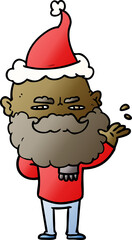 hand drawn gradient cartoon of a dismissive man with beard frowning wearing santa hat