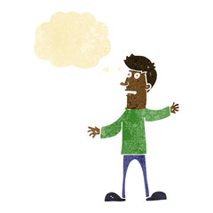 cartoon surprised man with thought bubble