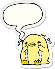 cartoon crying bird with speech bubble sticker