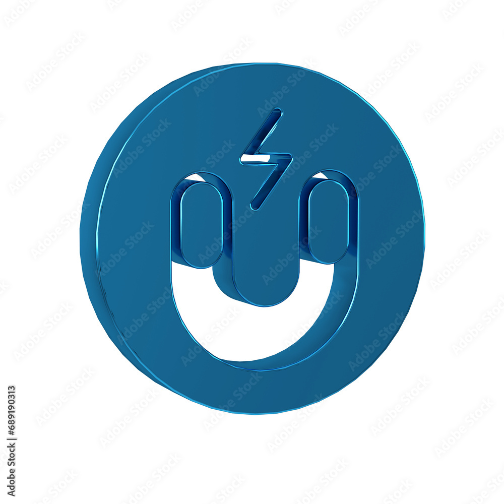 Poster Blue Magnet icon isolated on transparent background. Horseshoe magnet, magnetism, magnetize, attraction.