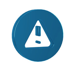 Blue Exclamation mark in triangle icon isolated on transparent background. Hazard warning sign, careful, attention, danger warning important.