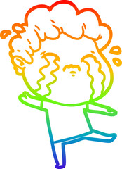 rainbow gradient line drawing of a cartoon man crying